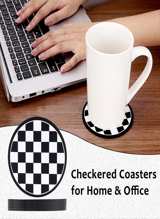 BUNCHBRAVO 6 Pack Checkered Coasters for Drinks, Black and White Checked Round Silicone Coasters for Kitchen Dining Table Home Decor - Image 5